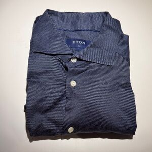 Eton Men's Navy Jersey Cotton Button Down Shirt